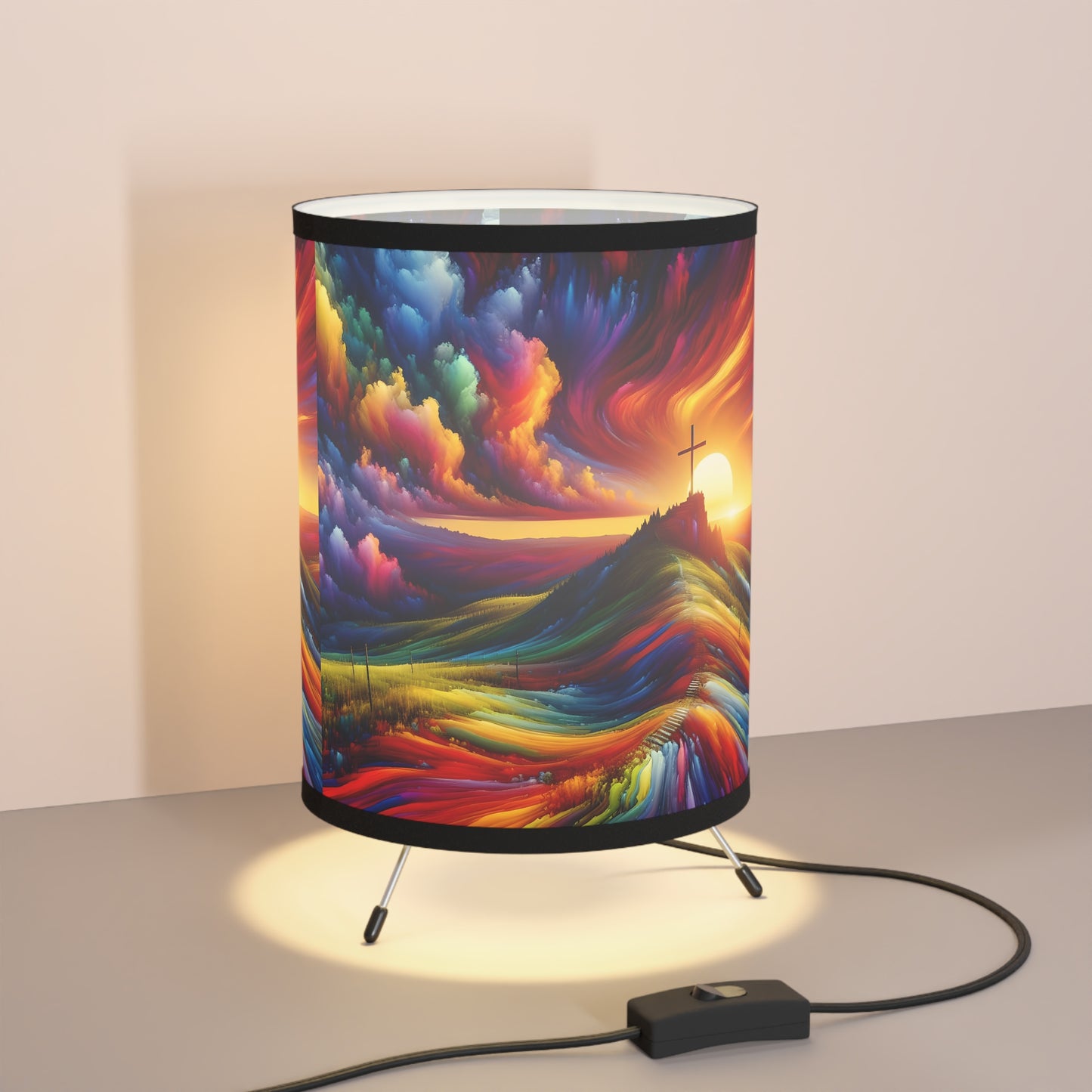 Faith Colorful Landscape Tripod Lamp, Bohemian Home Decor, Unique Bedroom Lighting, Artistic Gift