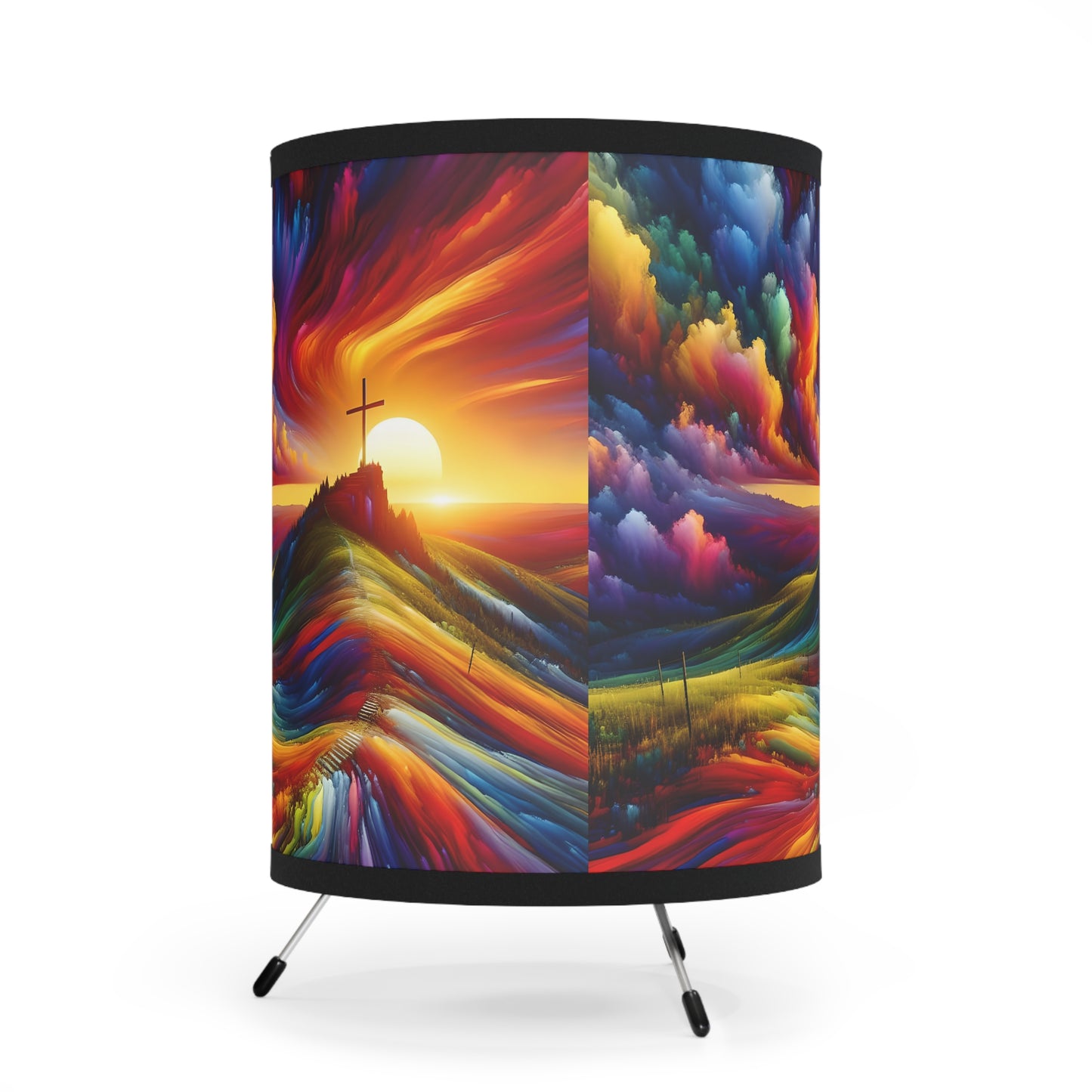 Faith Colorful Landscape Tripod Lamp, Bohemian Home Decor, Unique Bedroom Lighting, Artistic Gift