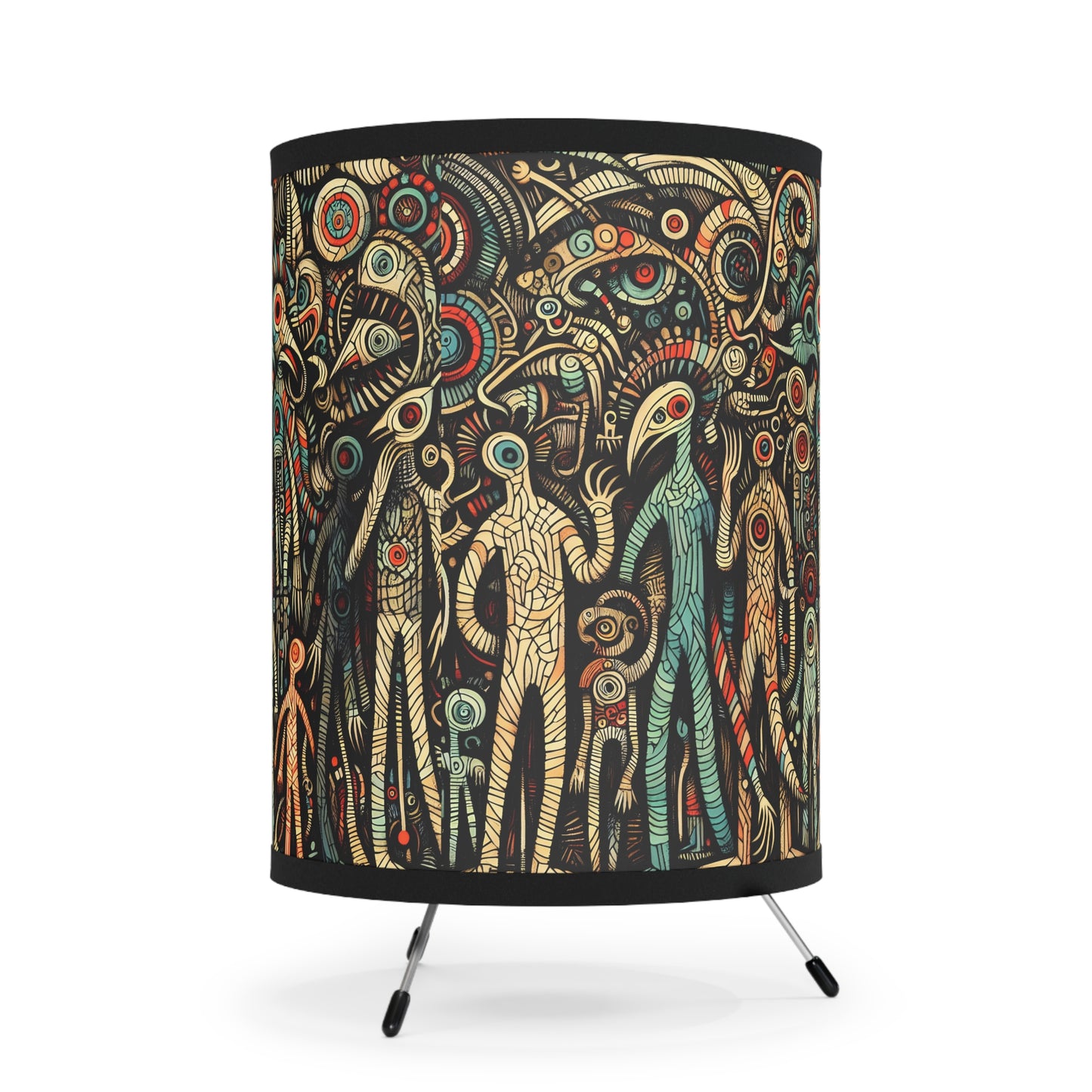 Monsterz Artistic Tripod Lamp, Unique Home Decor, Bohemian Style Lighting, Vibrant Printed Shade, Perfect Gift, Ambient