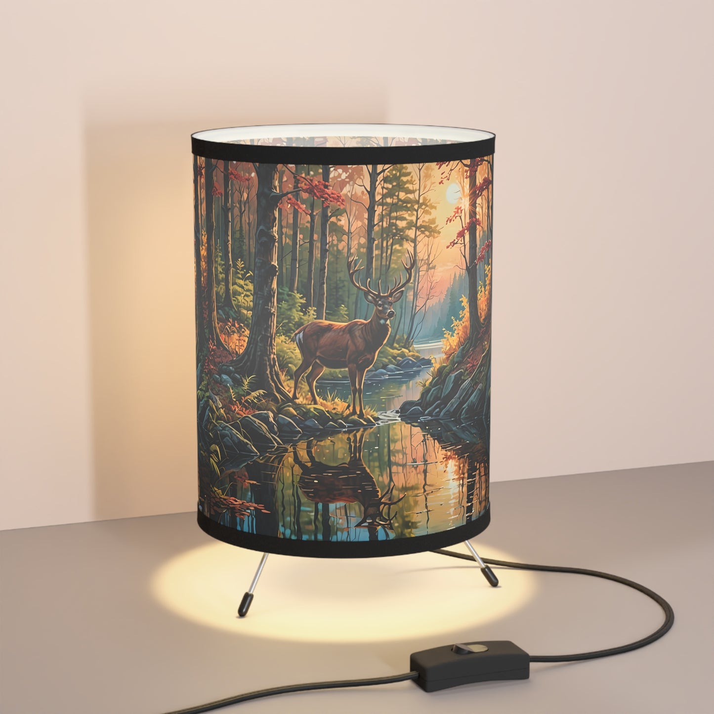 Hunterz Tripod Lamp with High-Res Deer Shade, Bohemian Home Decor, Rustic Lighting, Unique Lamp, Cozy