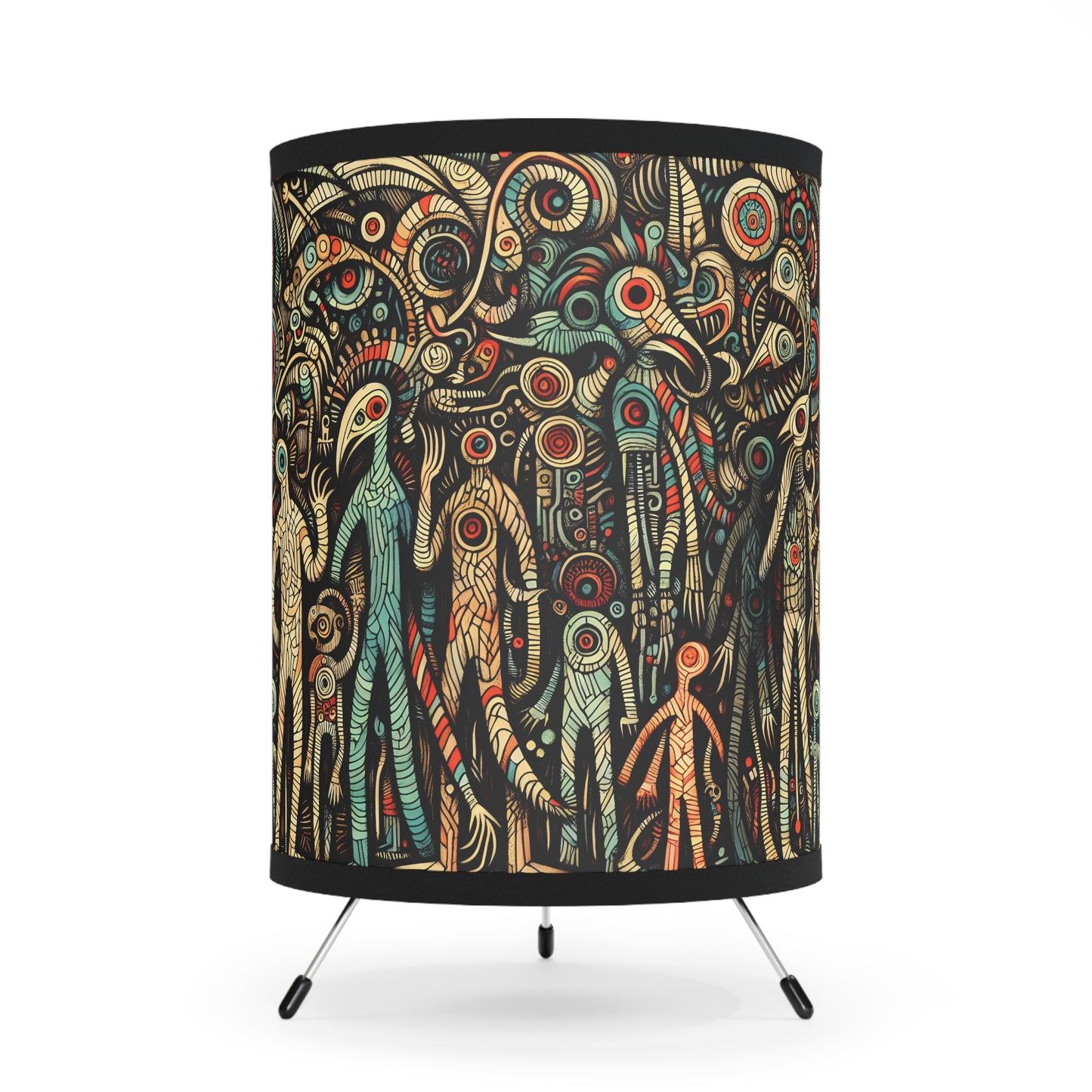 Monsterz Artistic Tripod Lamp, Unique Home Decor, Bohemian Style Lighting, Vibrant Printed Shade, Perfect Gift, Ambient