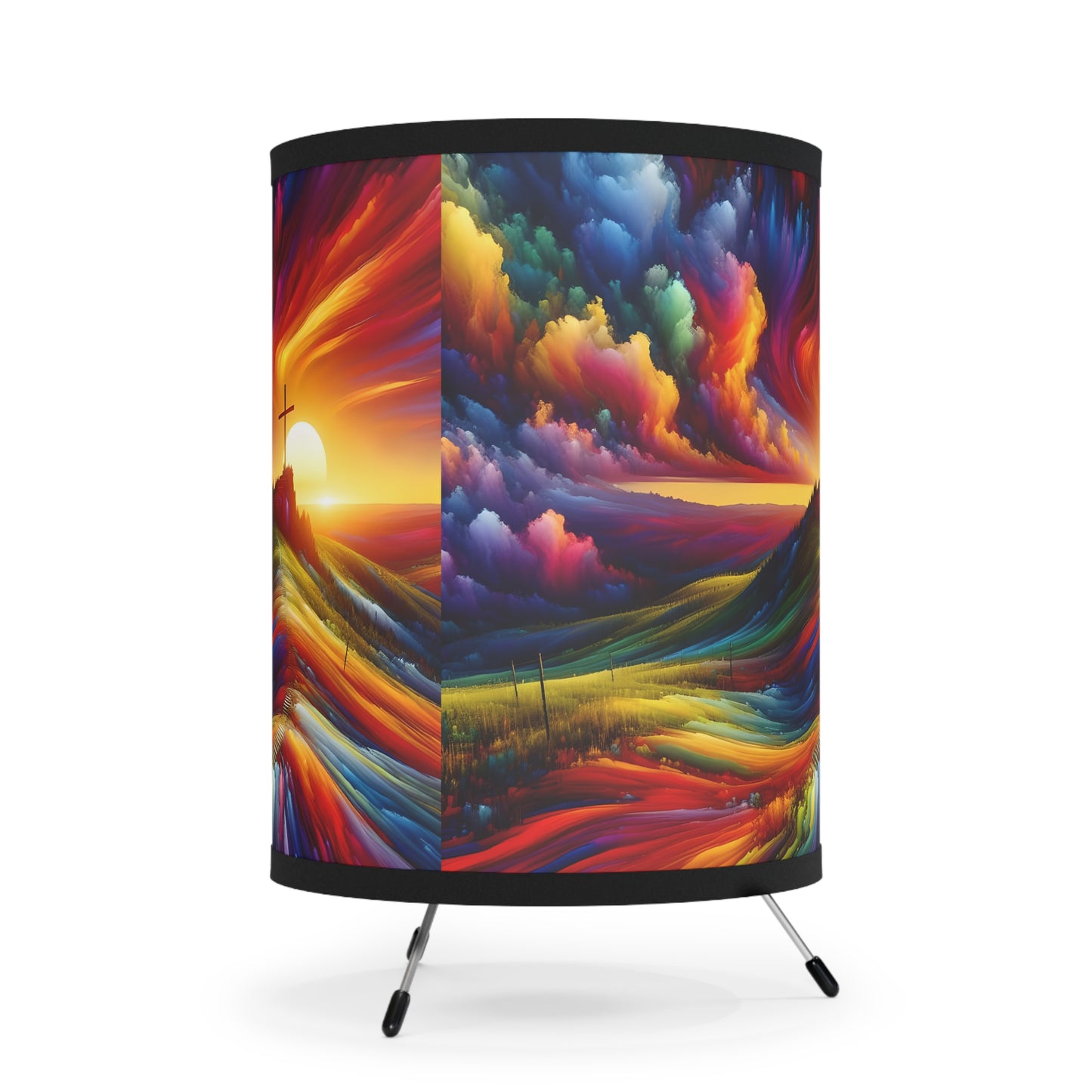 Faith Colorful Landscape Tripod Lamp, Bohemian Home Decor, Unique Bedroom Lighting, Artistic Gift