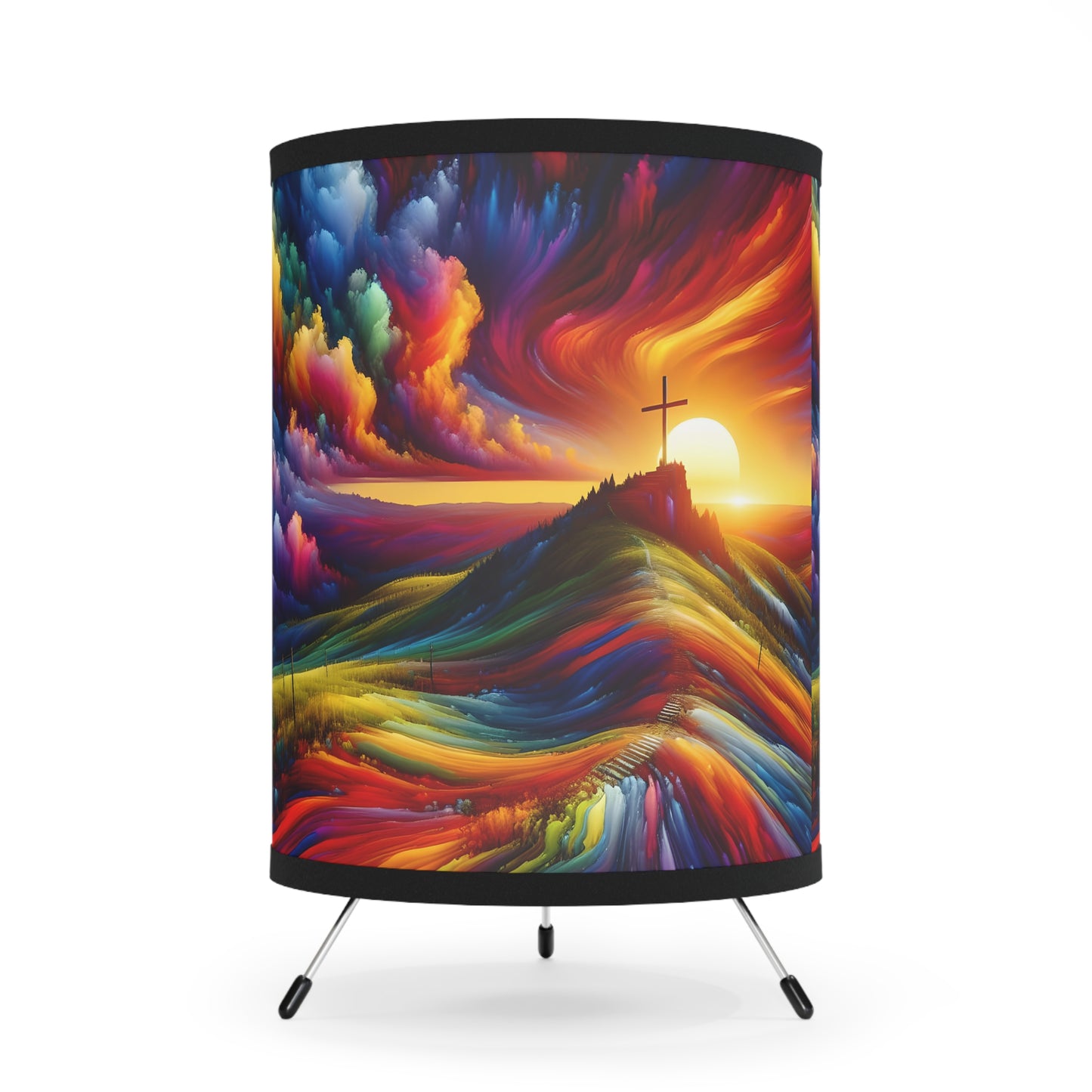 Faith Colorful Landscape Tripod Lamp, Bohemian Home Decor, Unique Bedroom Lighting, Artistic Gift