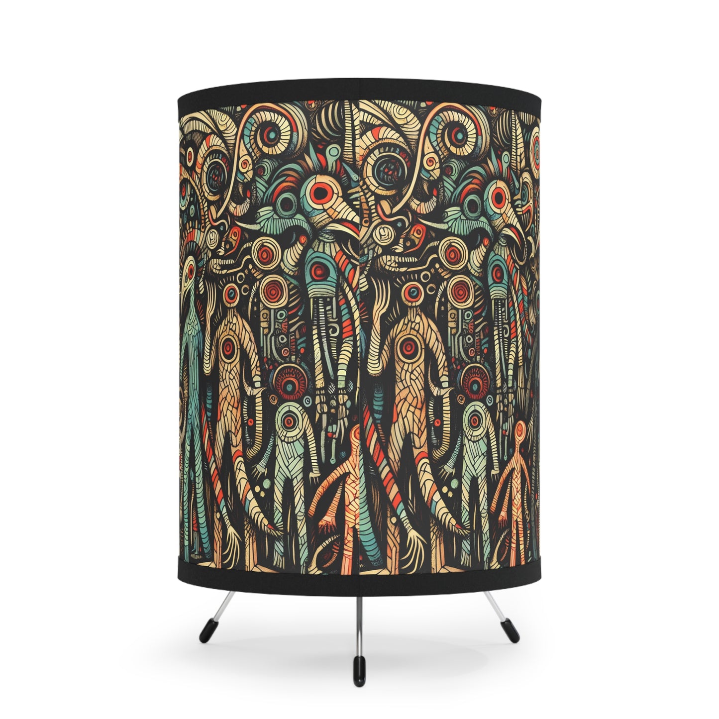 Monsterz Artistic Tripod Lamp, Unique Home Decor, Bohemian Style Lighting, Vibrant Printed Shade, Perfect Gift, Ambient