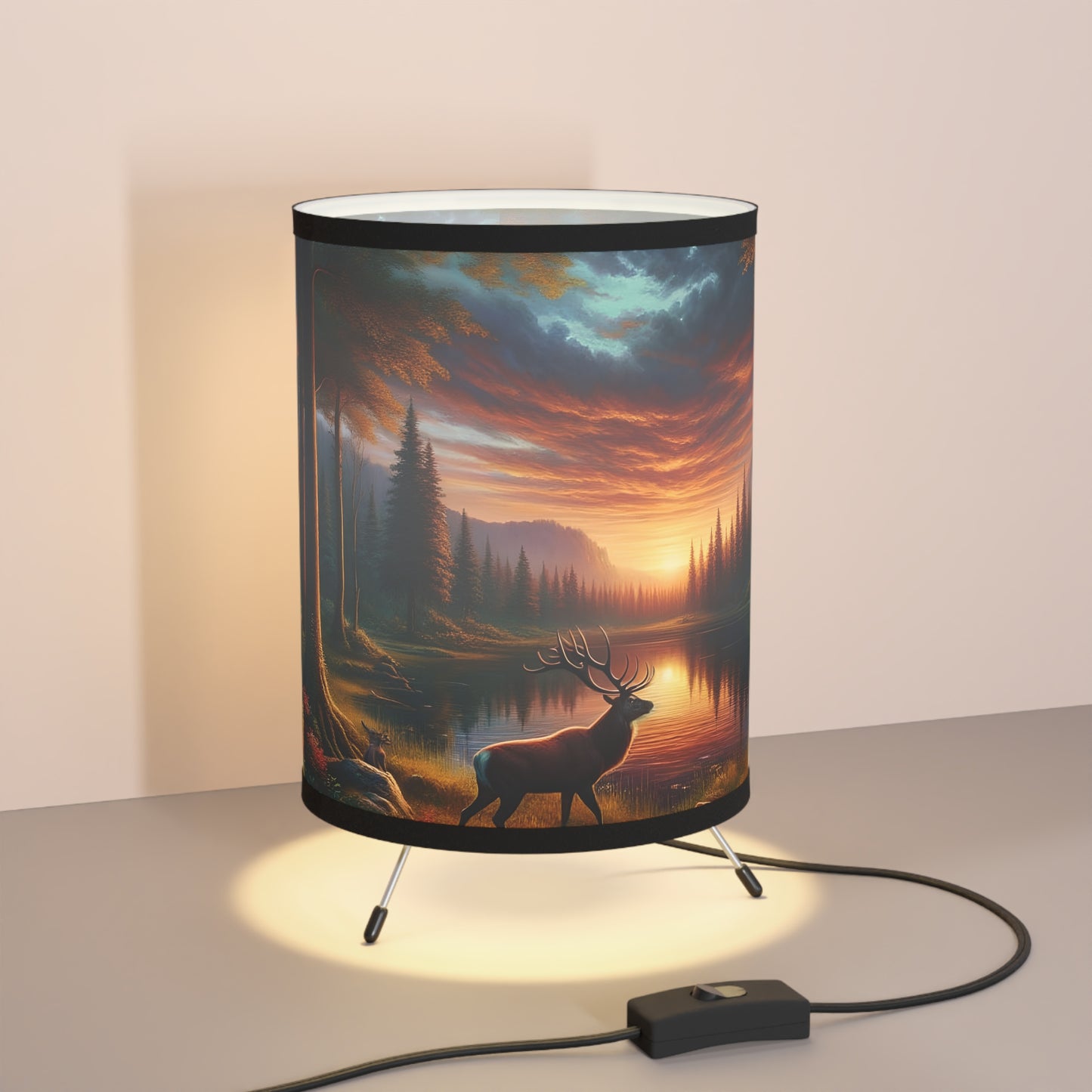 Hunterz Nature-Themed Tripod Lamp, Ideal for Cozy Spaces, Home Decor, Gifts, Ambient Lighting, Landscape