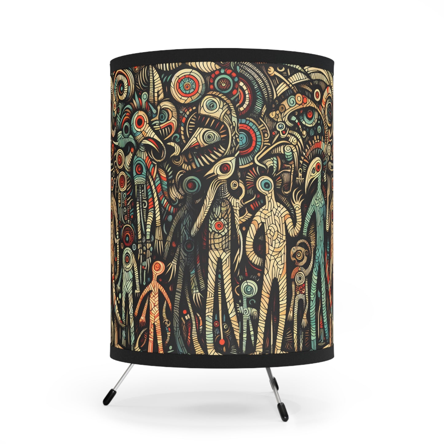Monsterz Artistic Tripod Lamp, Unique Home Decor, Bohemian Style Lighting, Vibrant Printed Shade, Perfect Gift, Ambient