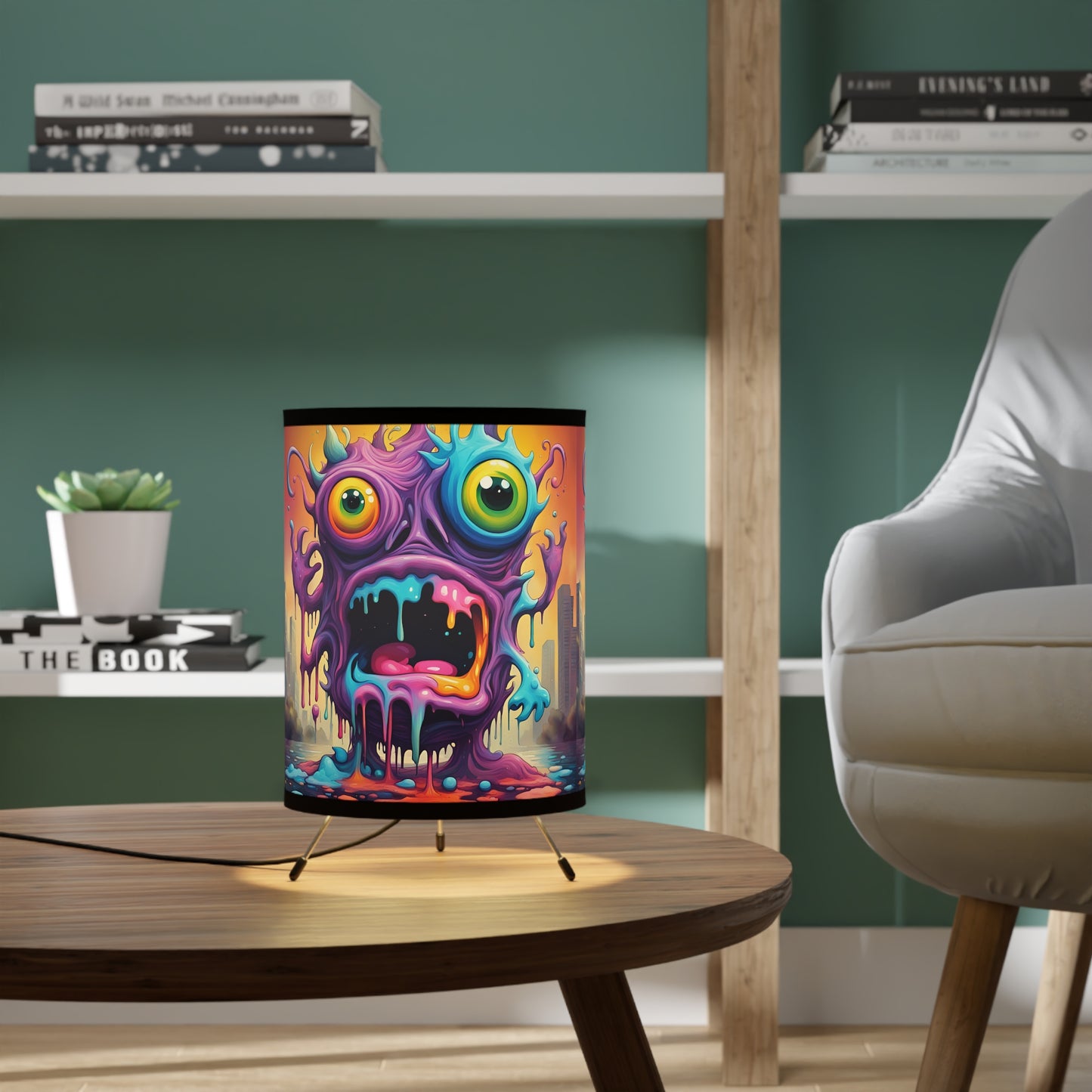 Wacky Splatz Whimsical Tripod Lamp, Vibrant Art Decor, Home & Gifts, Colorful Shade, Fun Room Accent, Playful